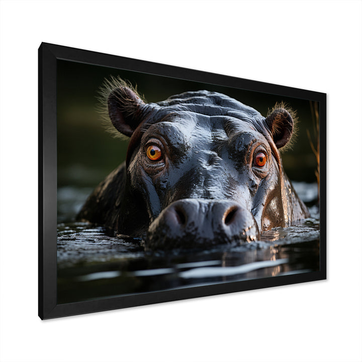 Hippopotamus Portrait Monochrome - Hippopotamus Framed Canvas Art