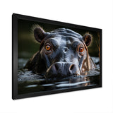 Hippopotamus Portrait Monochrome - Hippopotamus Framed Canvas Art
