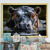 Hippopotamus Portrait Monochrome - Hippopotamus Framed Canvas Art