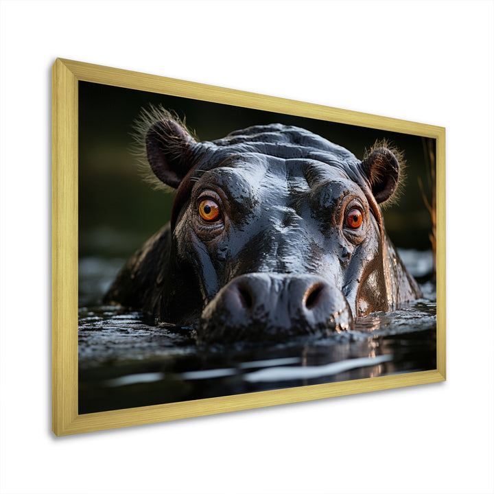 Hippopotamus Portrait Monochrome - Hippopotamus Framed Canvas Art