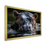 Hippopotamus Portrait Monochrome - Hippopotamus Framed Canvas Art