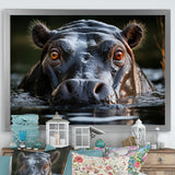Hippopotamus Portrait Monochrome - Hippopotamus Framed Canvas Art