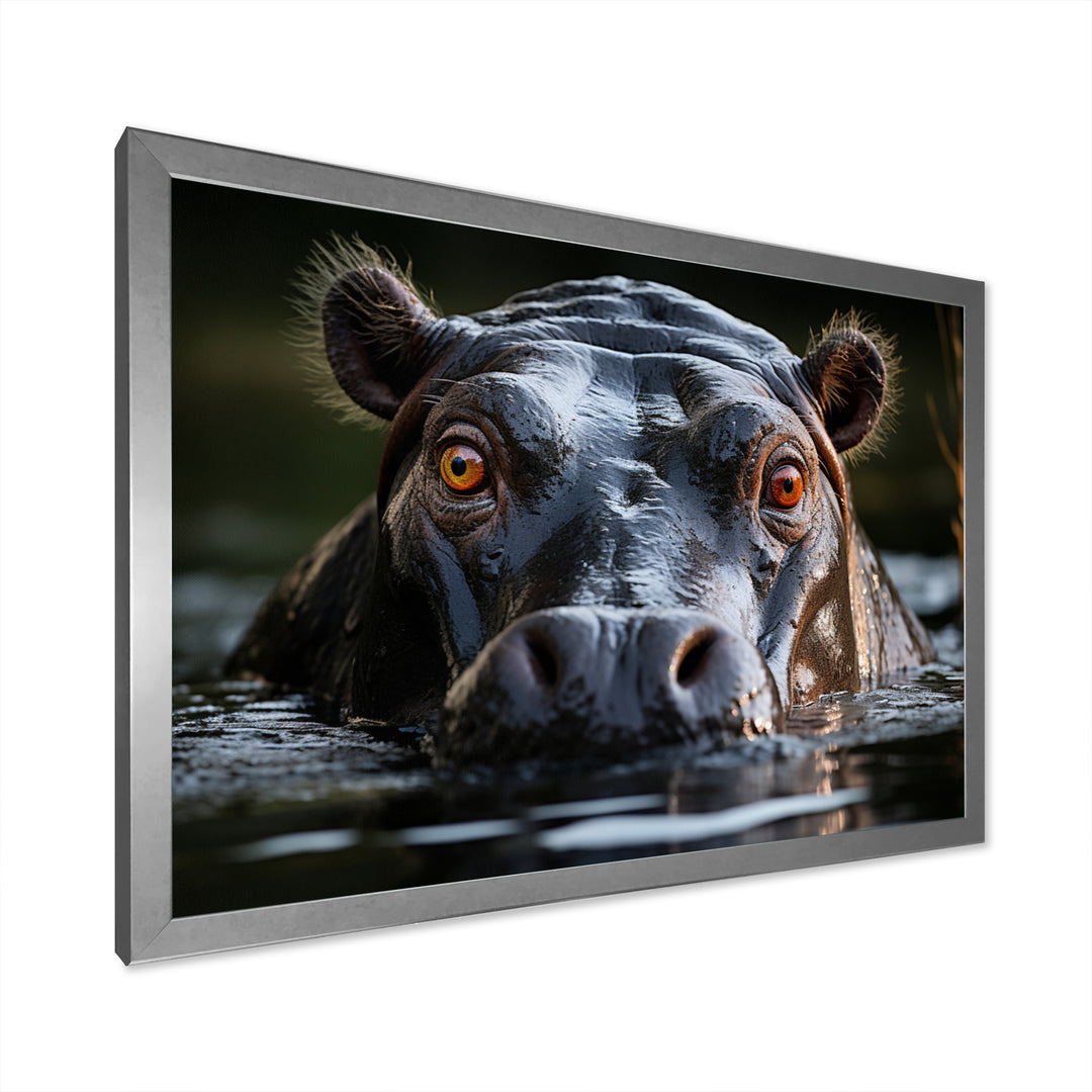 Hippopotamus Portrait Monochrome - Hippopotamus Framed Canvas Art