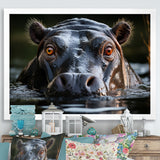 Hippopotamus Portrait Monochrome - Hippopotamus Framed Canvas Art