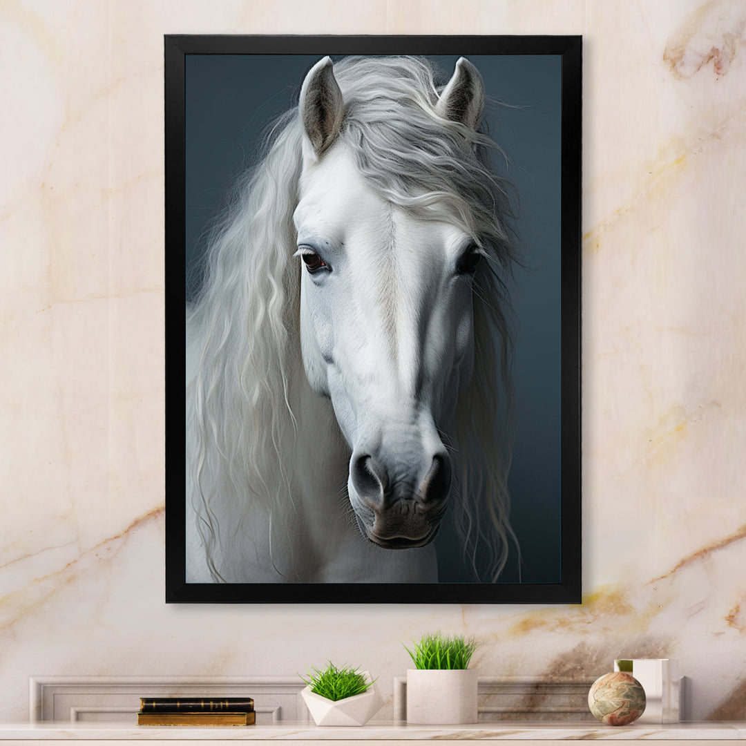 White Horse Crisp Monochrome - Horse Bedroom Wall Art