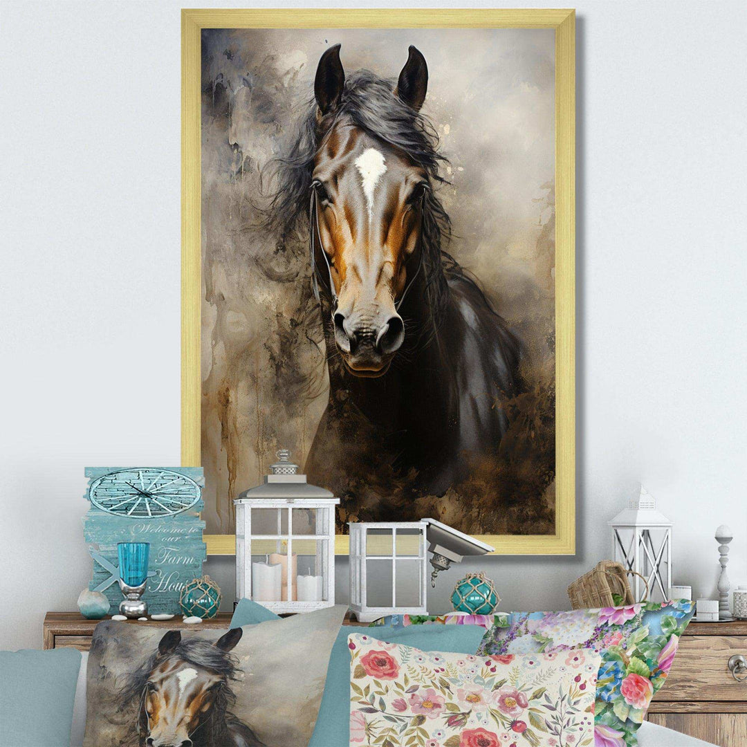 White Horse Equestrian Duality I - Animals Canvas Wall Art