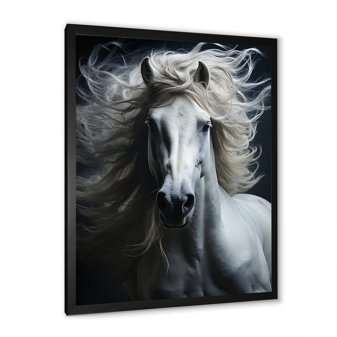 White Horse Fierce Intensity - Horse Wall Art Prints