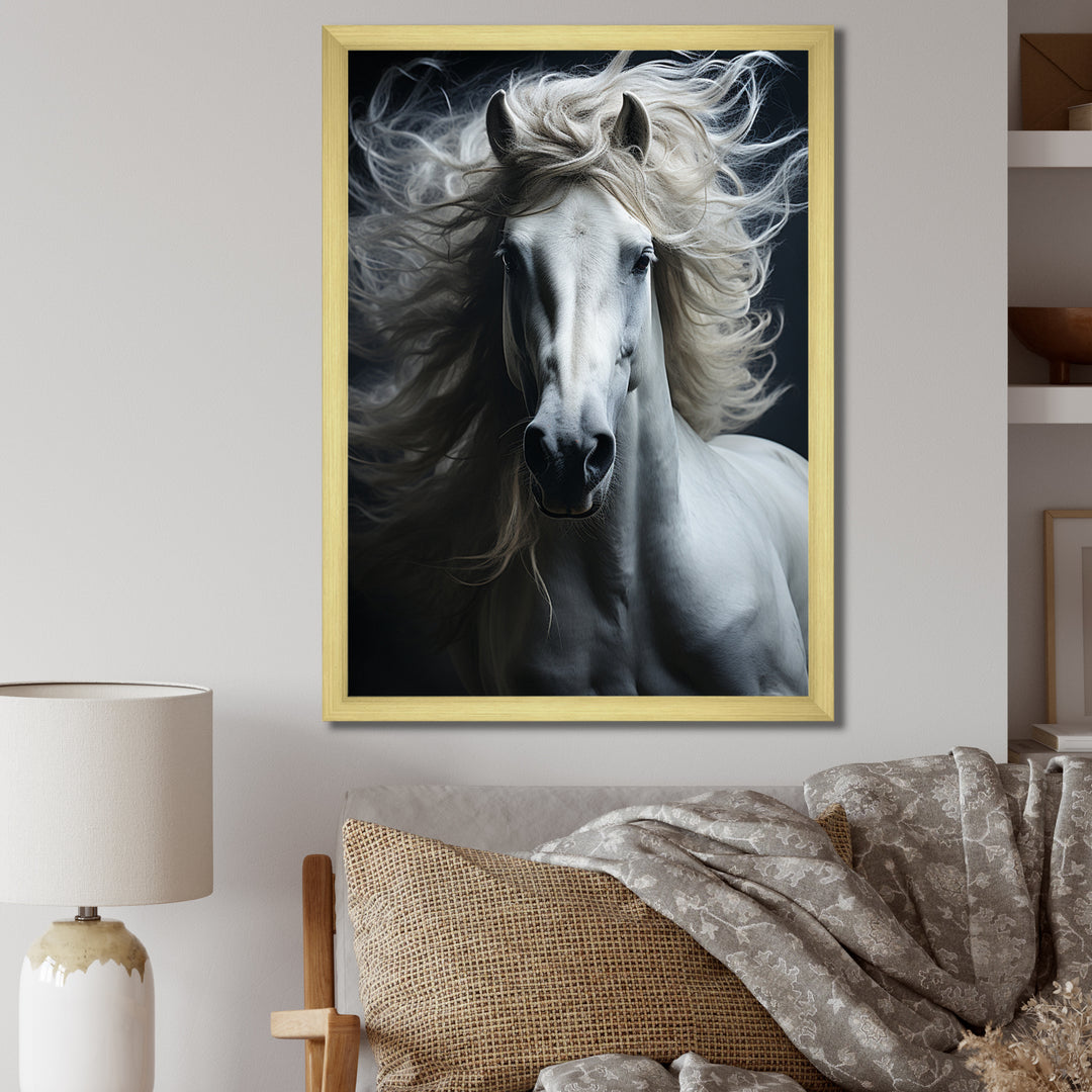 White Horse Fierce Intensity - Horse Wall Art Prints