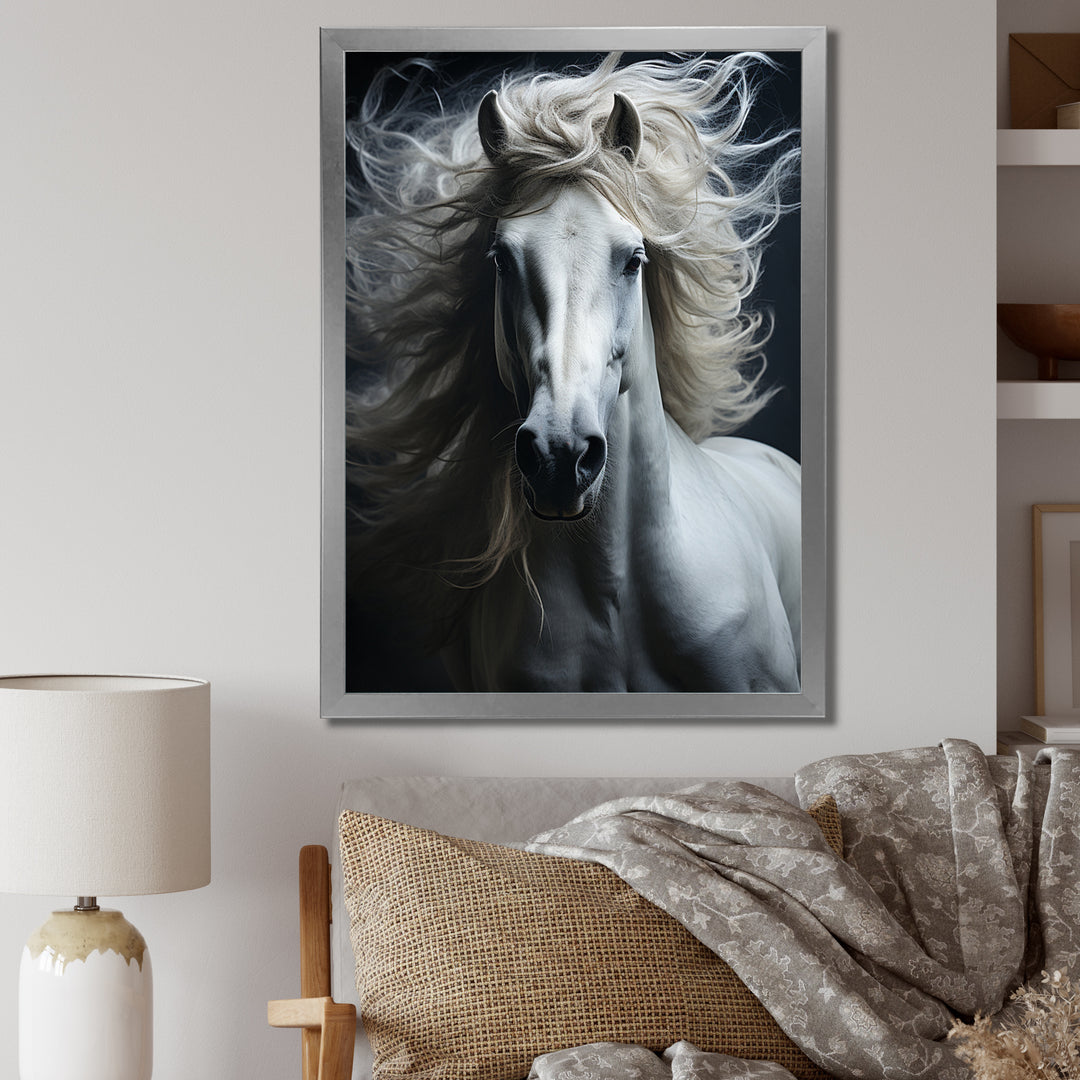 White Horse Fierce Intensity - Horse Wall Art Prints