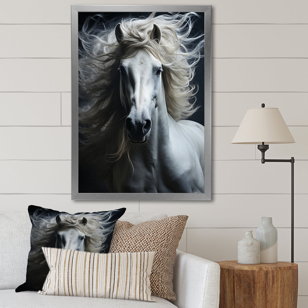 White Horse Fierce Intensity - Horse Wall Art Prints