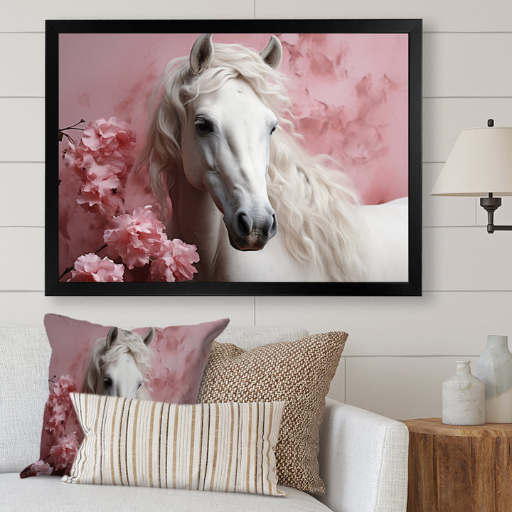 Pink White Horse Gentle Beauty - Pink Horse Wall Art