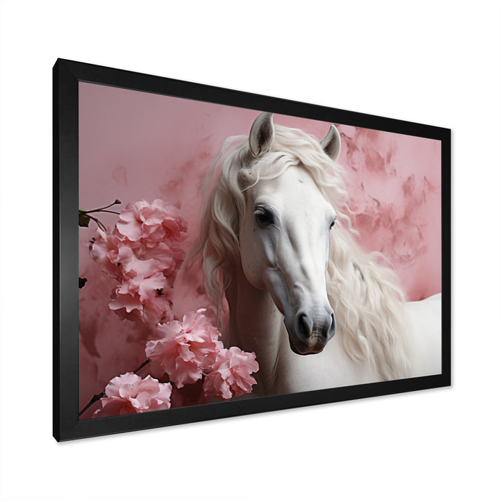 Pink White Horse Gentle Beauty - Pink Horse Wall Art