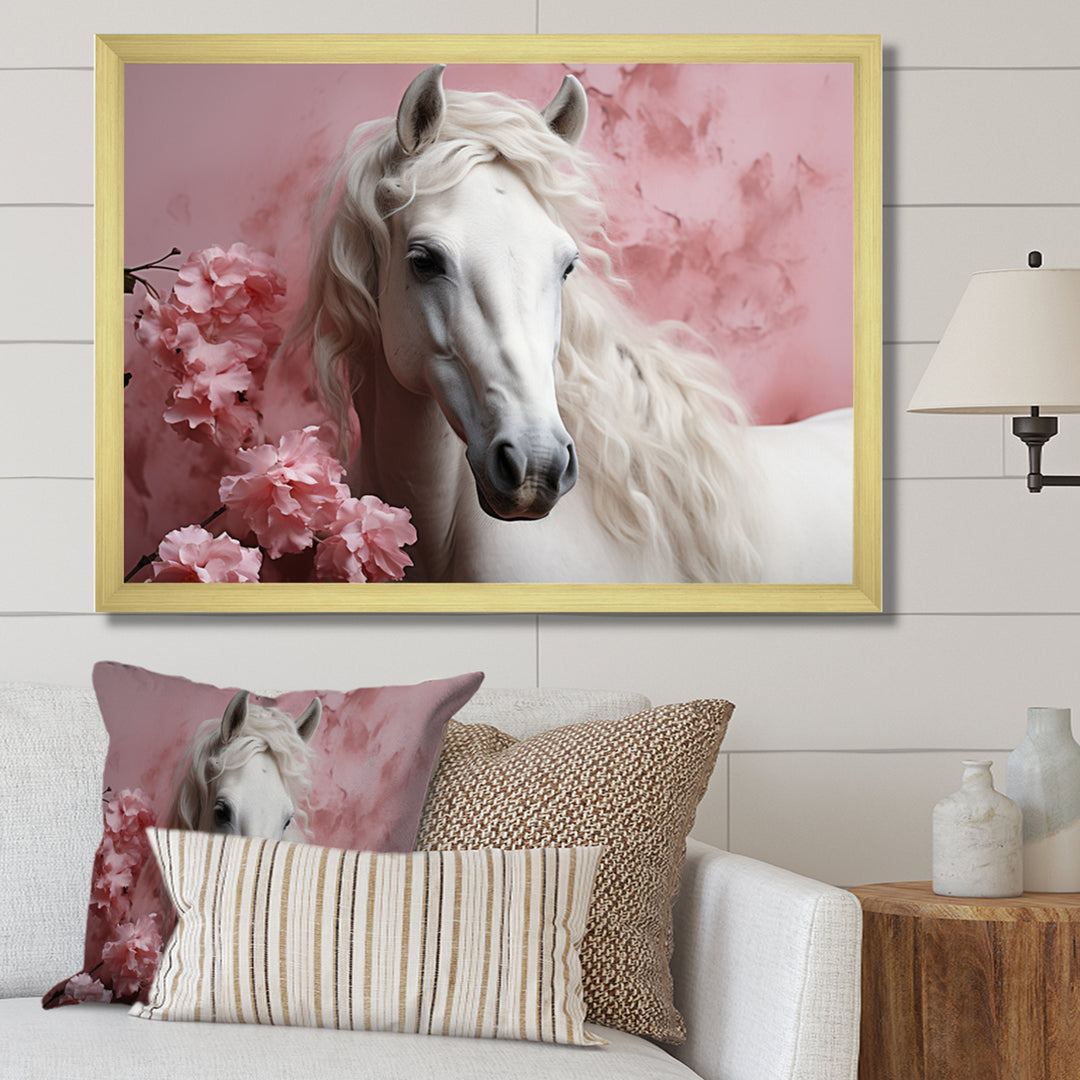 Pink White Horse Gentle Beauty - Pink Horse Wall Art