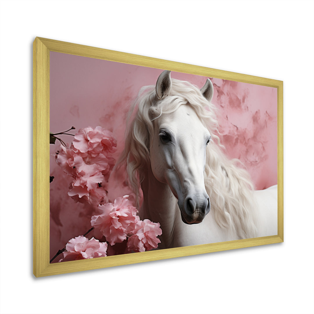 Pink White Horse Gentle Beauty - Pink Horse Wall Art
