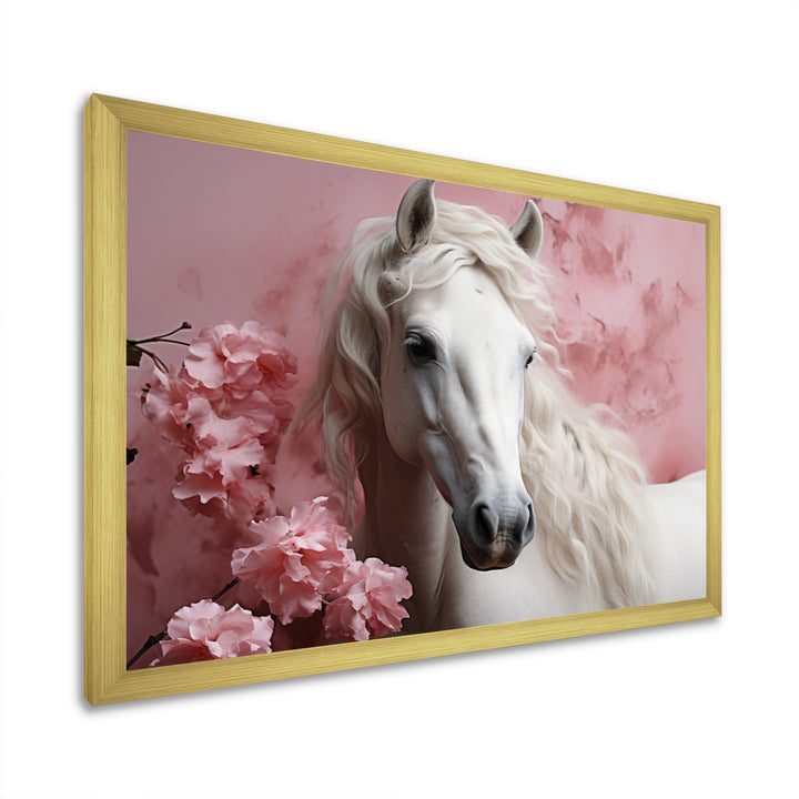 Pink White Horse Gentle Beauty - Pink Horse Wall Art