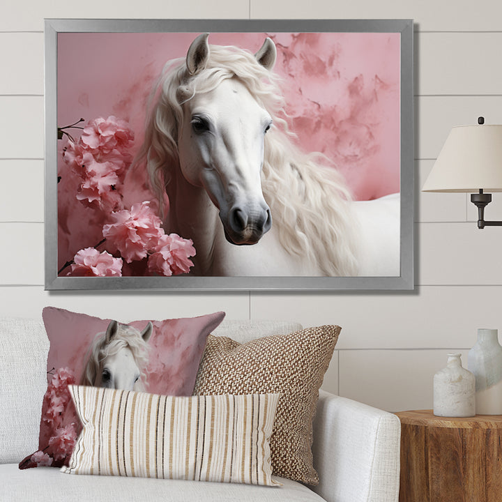 Pink White Horse Gentle Beauty - Pink Horse Wall Art