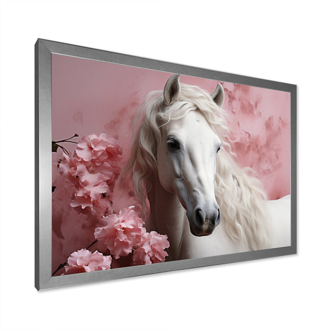 Pink White Horse Gentle Beauty - Pink Horse Wall Art