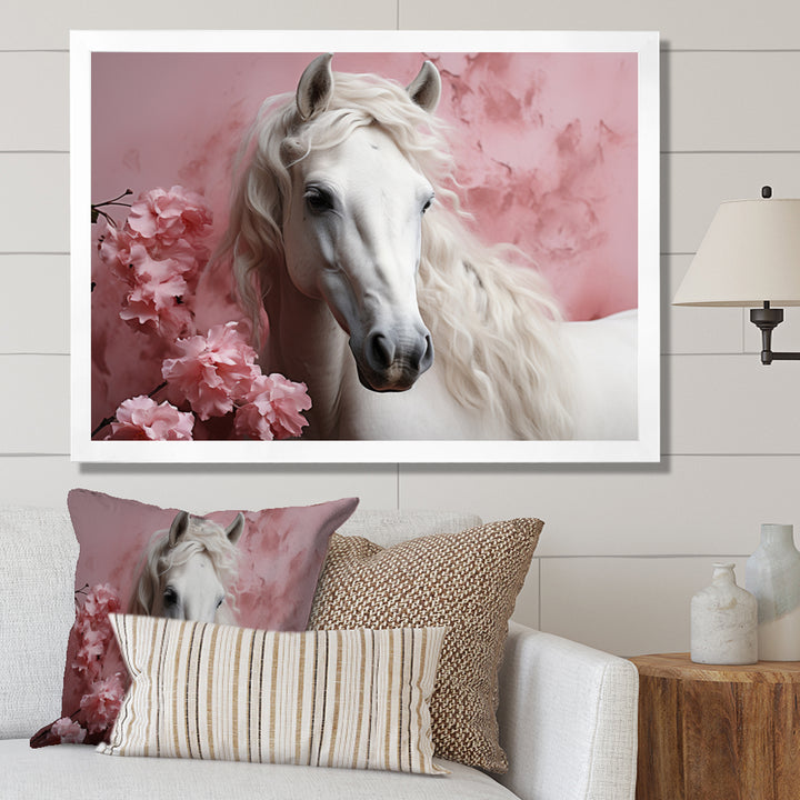 Pink White Horse Gentle Beauty - Pink Horse Wall Art