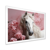 Pink White Horse Gentle Beauty - Pink Horse Wall Art
