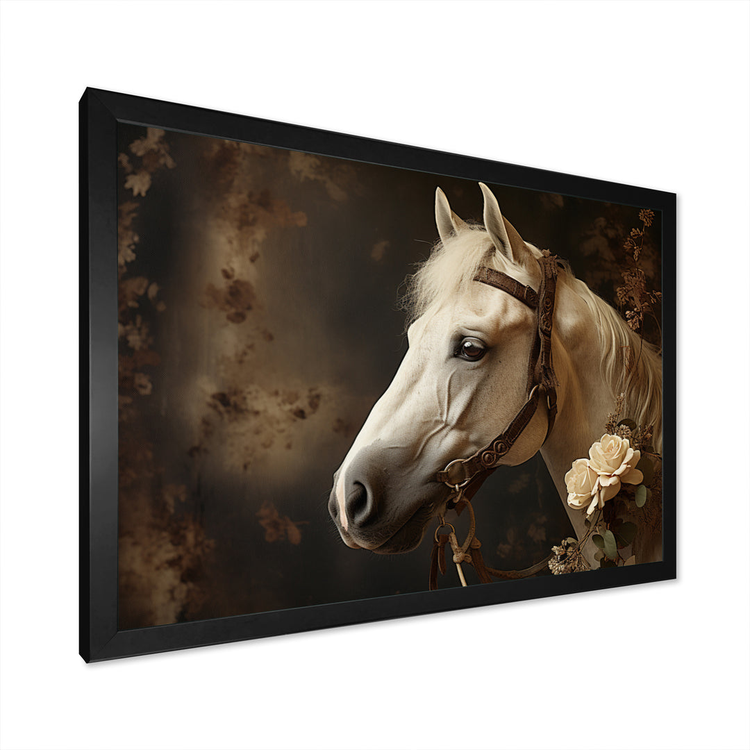 White Beige Horse Majestic Duality - Horse Large Canvas Wall Art