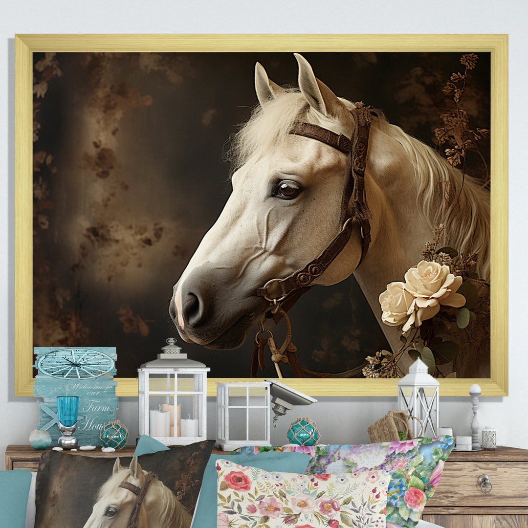 White Beige Horse Majestic Duality - Horse Large Canvas Wall Art