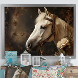White Beige Horse Majestic Duality - Horse Large Canvas Wall Art