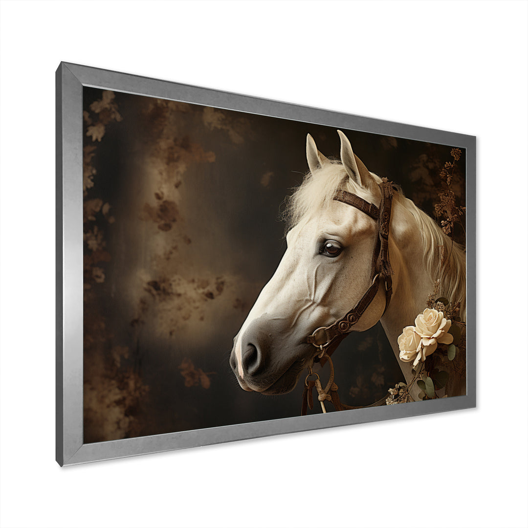 White Beige Horse Majestic Duality - Horse Large Canvas Wall Art