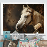 White Beige Horse Majestic Duality - Horse Large Canvas Wall Art