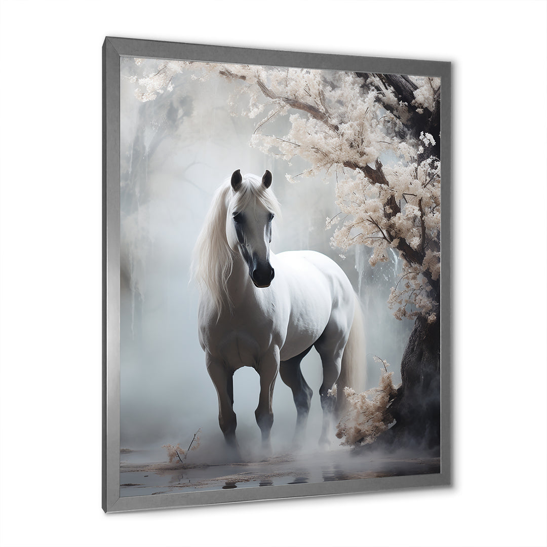 Grey Horse Mystical Encounter - Horse Canvas Wall Art