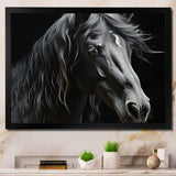 Black White Horse Portrait - Horse Canvas Wall Art