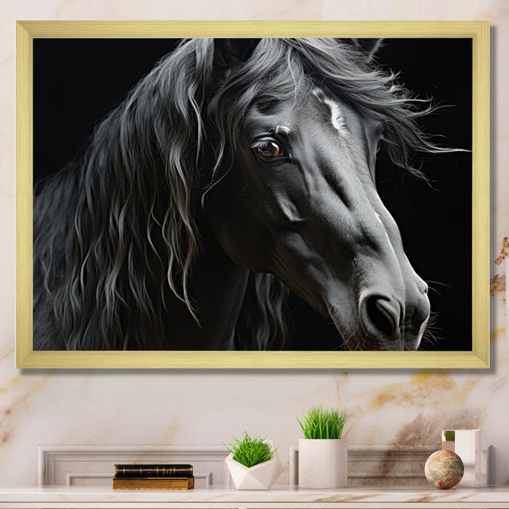 Black White Horse Portrait - Horse Canvas Wall Art