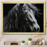 Black White Horse Portrait - Horse Canvas Wall Art