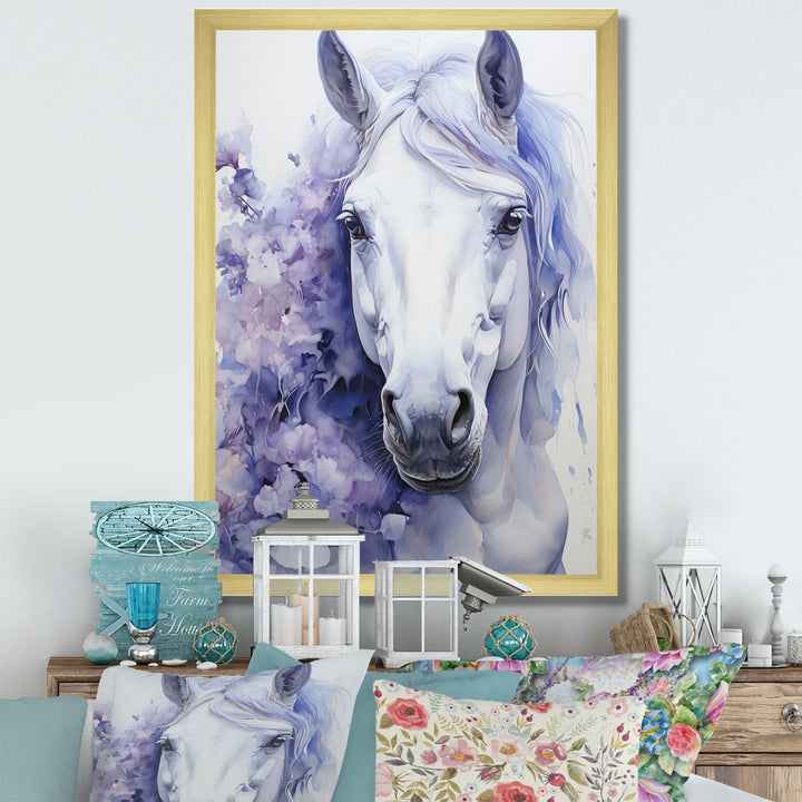 Purple White Horse Contours Pointillism - Horse Wall Art Prints