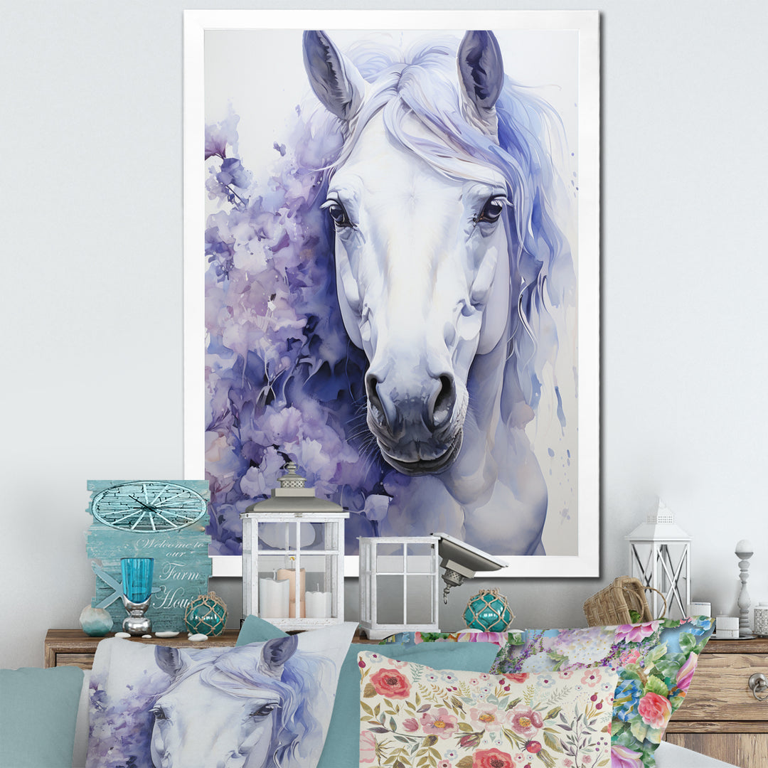 Purple White Horse Contours Pointillism - Horse Wall Art Prints