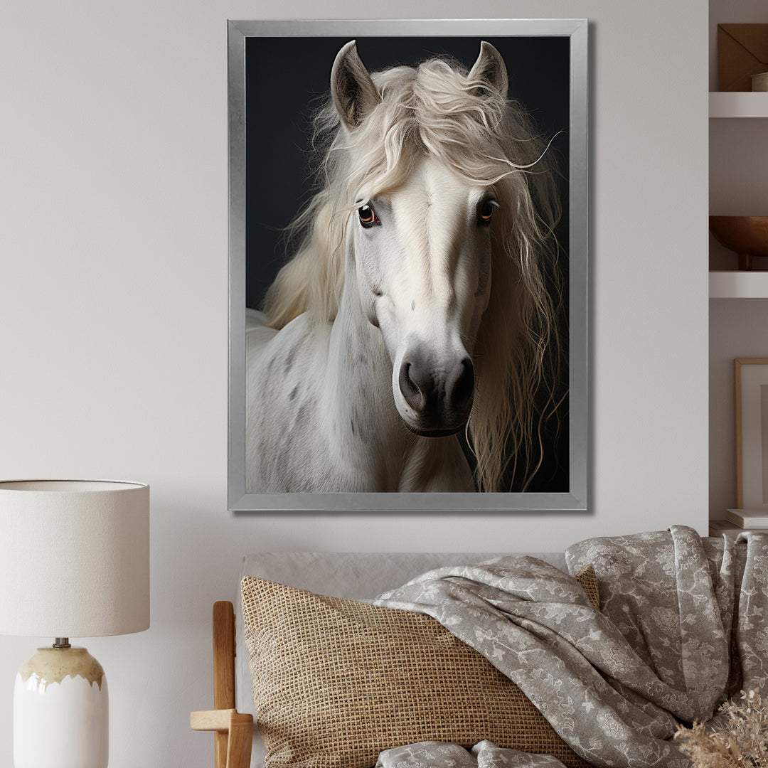 White Horse Subdued Tones - Horse Living Room Wall Art