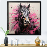 Black Pink Horse Vibrant Equine Pointillism - Horse Wall Decor