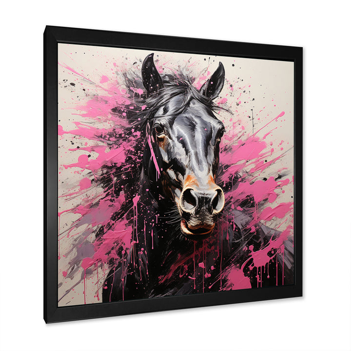 Black Pink Horse Vibrant Equine Pointillism - Horse Wall Decor