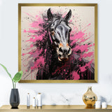 Black Pink Horse Vibrant Equine Pointillism - Horse Wall Decor