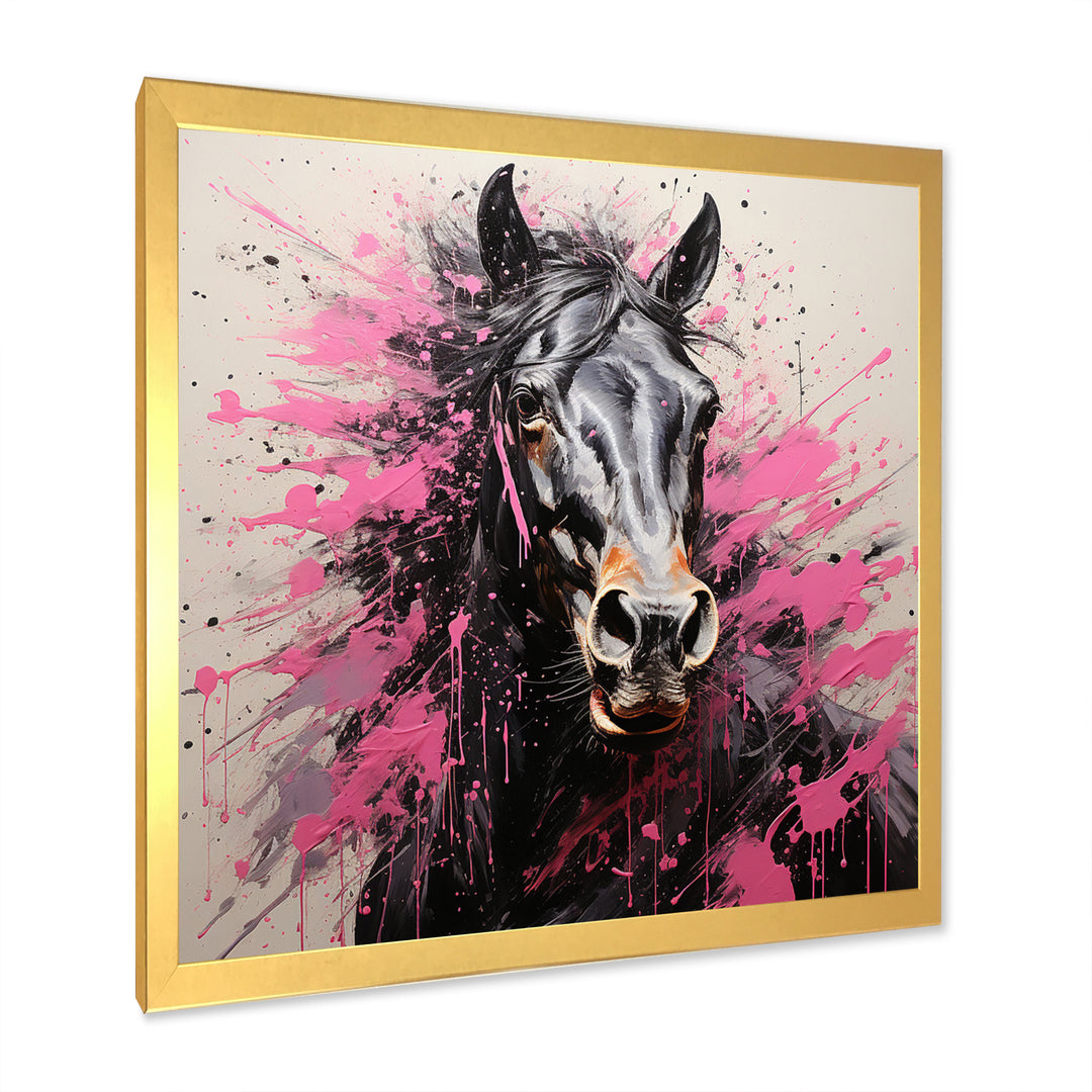 Black Pink Horse Vibrant Equine Pointillism - Horse Wall Decor