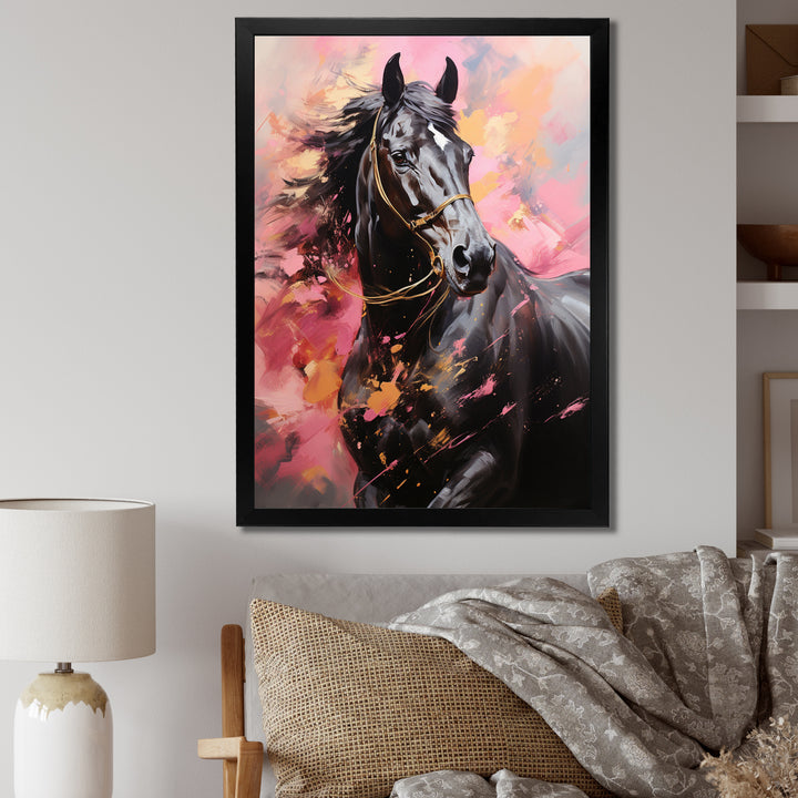 Pink Black Horse Vibrant Pink Equine - Pink Horse Wall Art