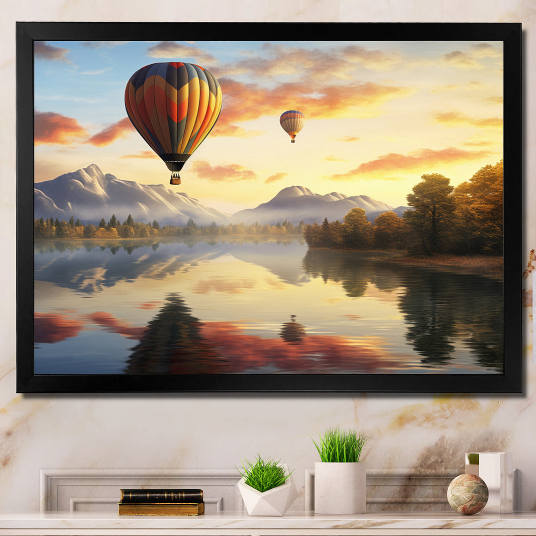 Yellow Hot Air Ballon Atmospheric - Hot Air Balloon Canvas Wall Art