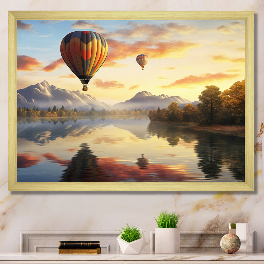 Yellow Hot Air Ballon Atmospheric - Hot Air Balloon Canvas Wall Art