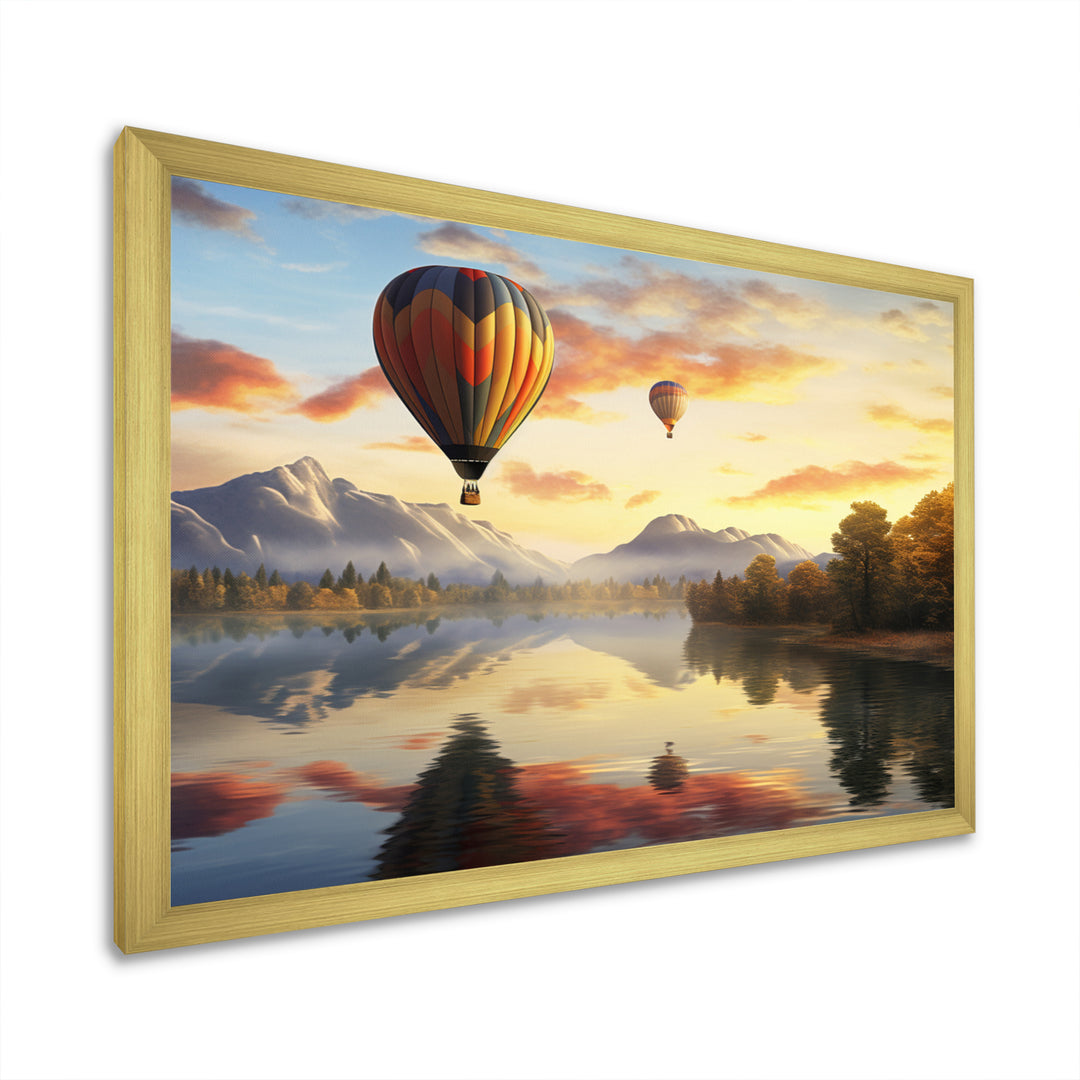 Yellow Hot Air Ballon Atmospheric - Hot Air Balloon Canvas Wall Art