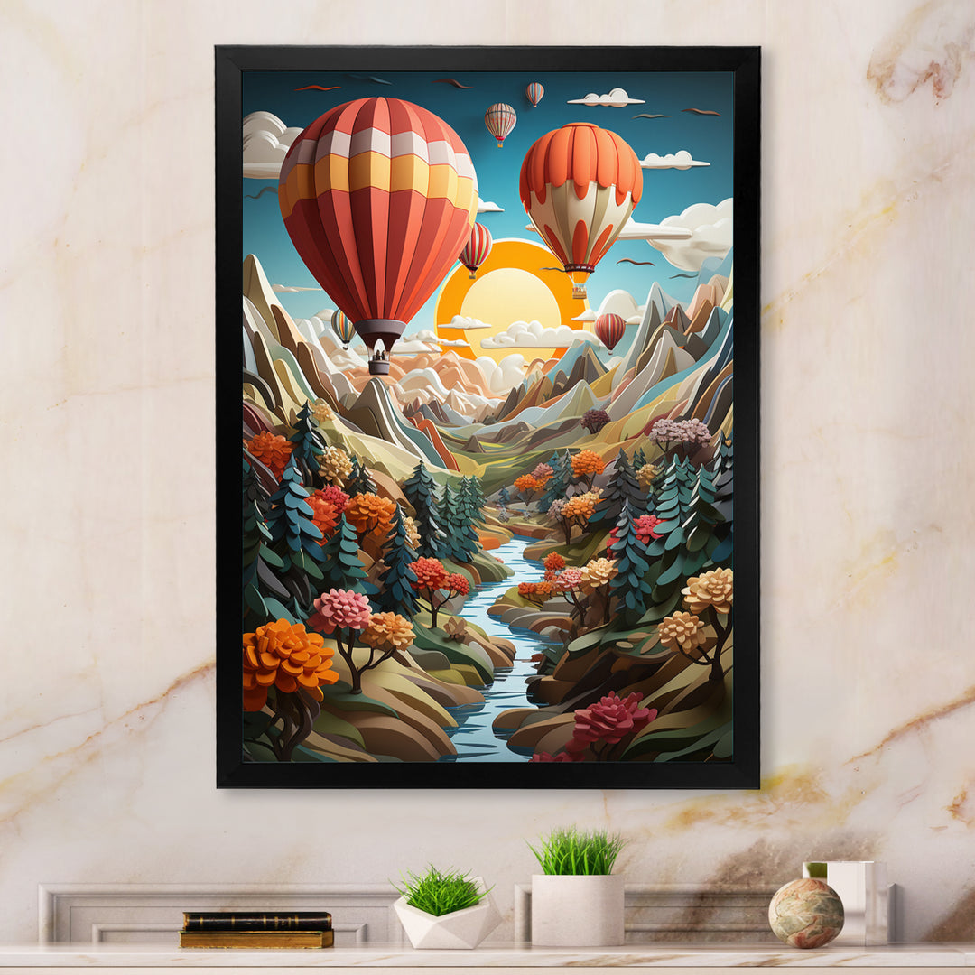 Orange Hot Air Ballon Collage I - Hot Air Balloon Canvas Wall Art