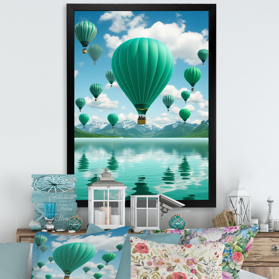 Teal Hot Air Ballons Collage - Hot Air Balloon Canvas Wall Art