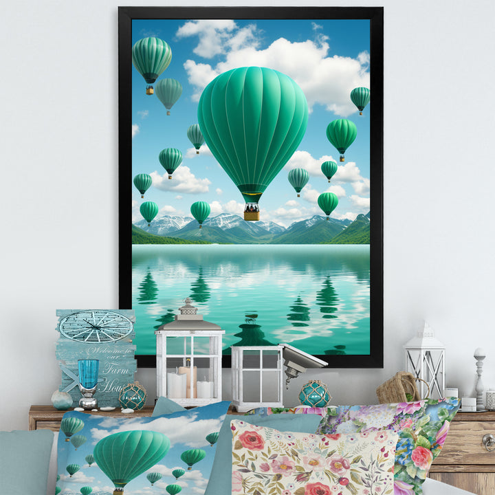 Teal Hot Air Ballons Collage - Hot Air Balloon Canvas Wall Art