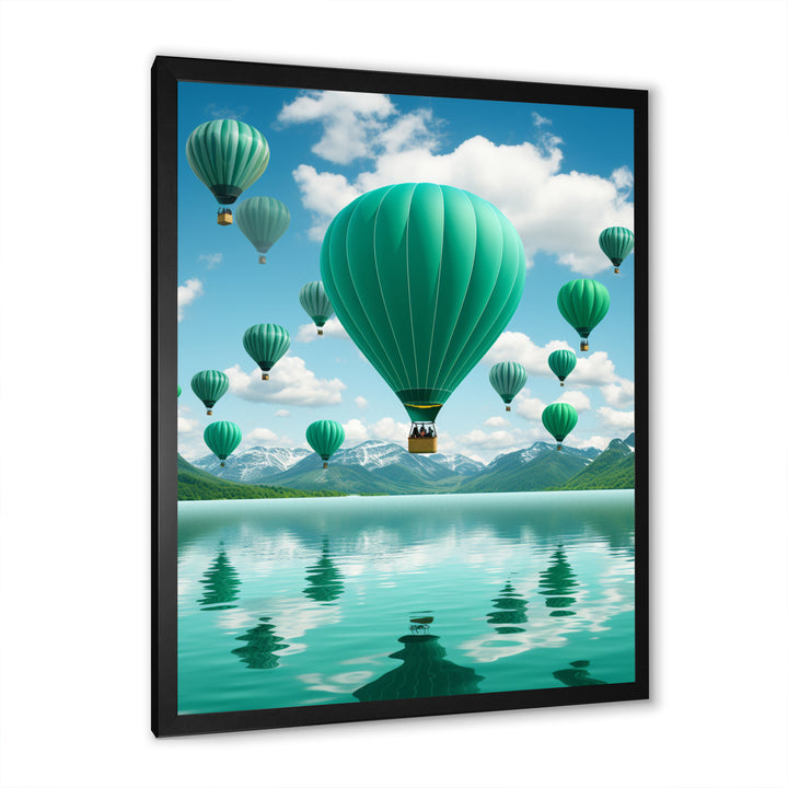 Teal Hot Air Ballons Collage - Hot Air Balloon Canvas Wall Art