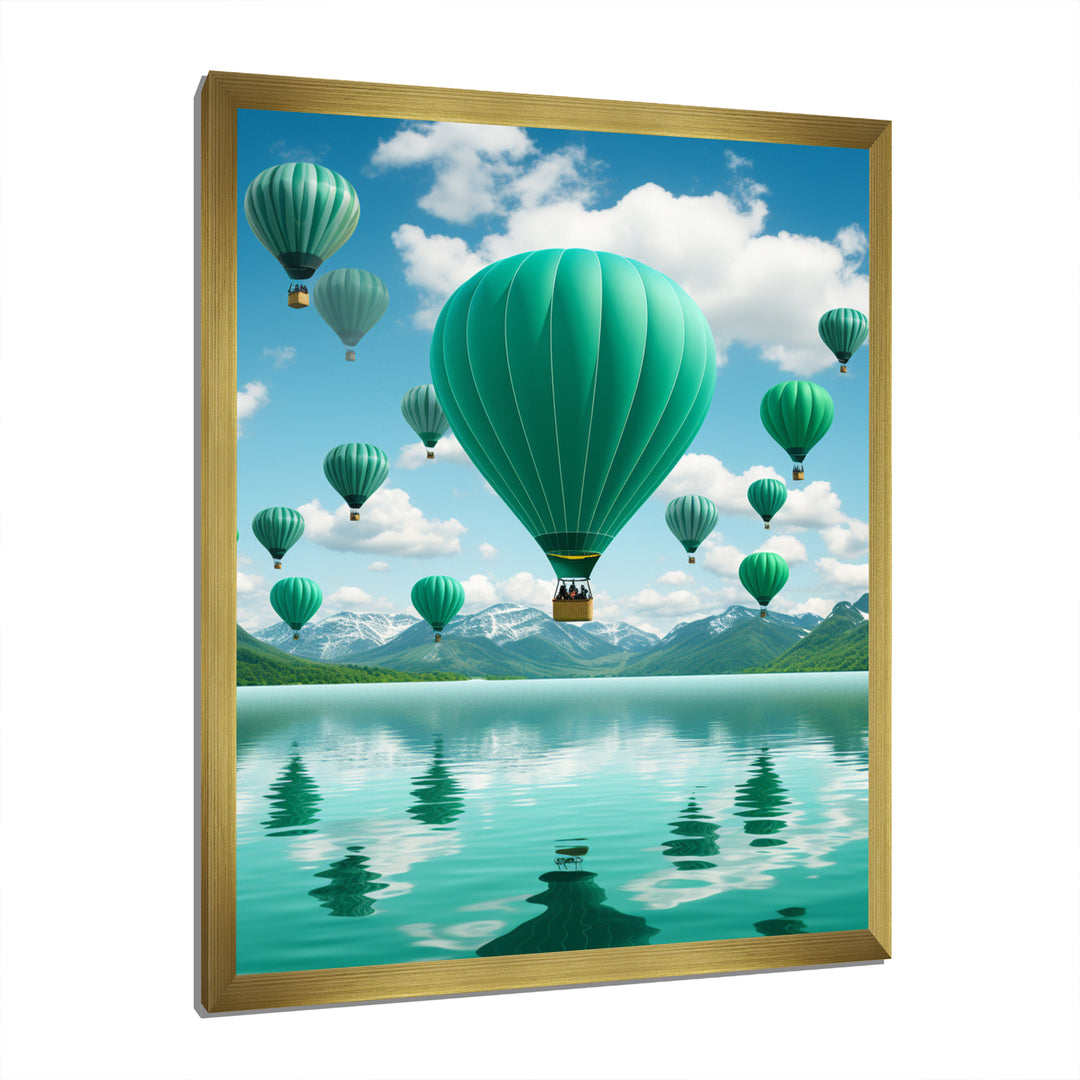 Teal Hot Air Ballons Collage - Hot Air Balloon Canvas Wall Art