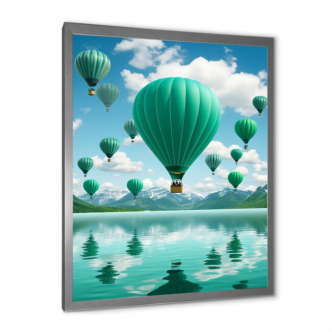 Teal Hot Air Ballons Collage - Hot Air Balloon Canvas Wall Art
