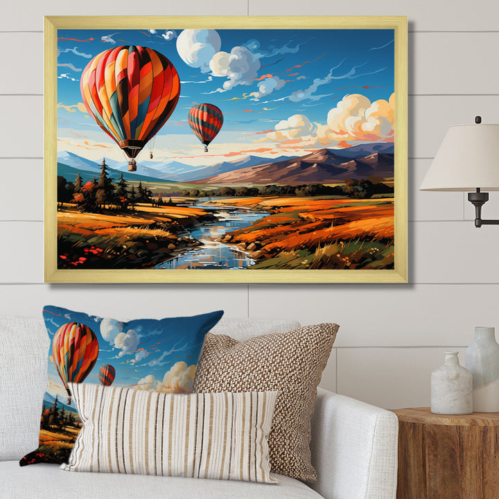 Orange Hot Air Ballon Bold Landscape I - Hot Air Balloon Canvas Wall Art